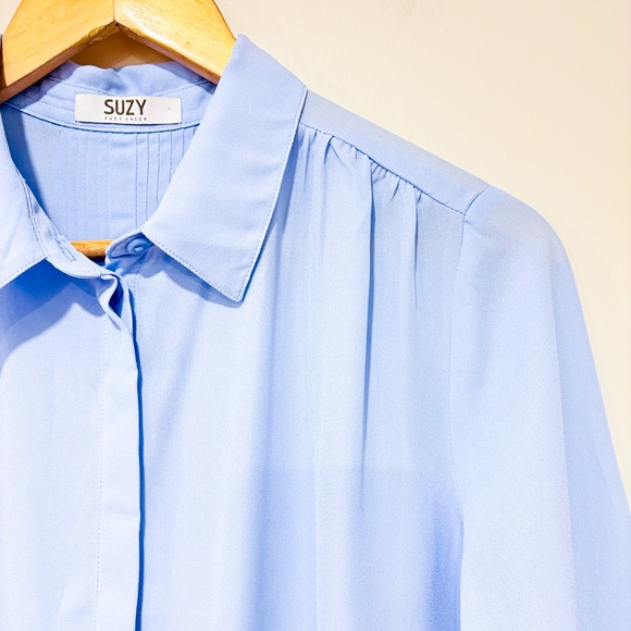 SUZY SHIER Light blue flowy button down shirt - Picture 4 of 8
